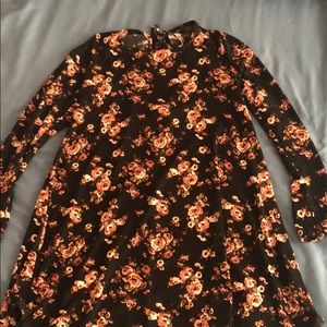 Black Floral Long Sleeve Skater Dress